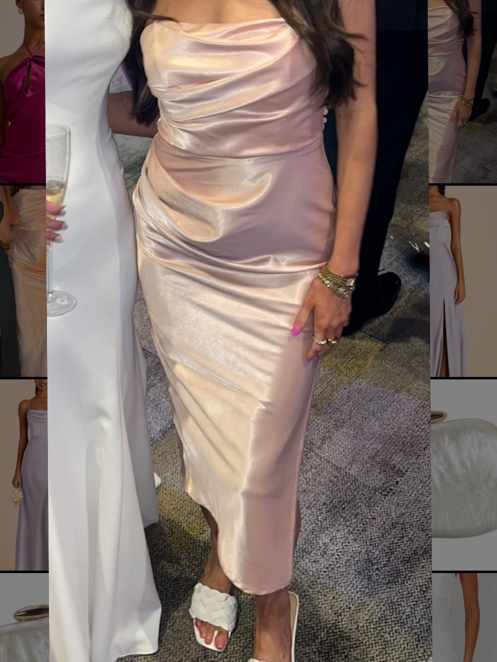 Hello Molly Satin Cowl Midi Dress in Blush